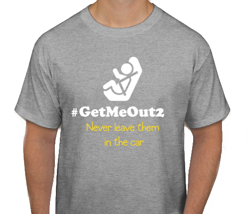 A male model in a grey shirt with the get me out 2 hashtag and slogan